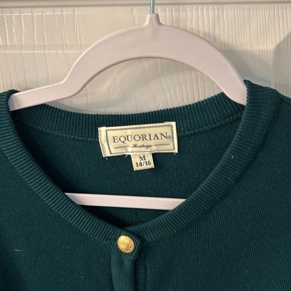 Vintage Equorian Heritage Emerald Green Lambswool Cardigan Sweater SZ M - Picture 2 of 6